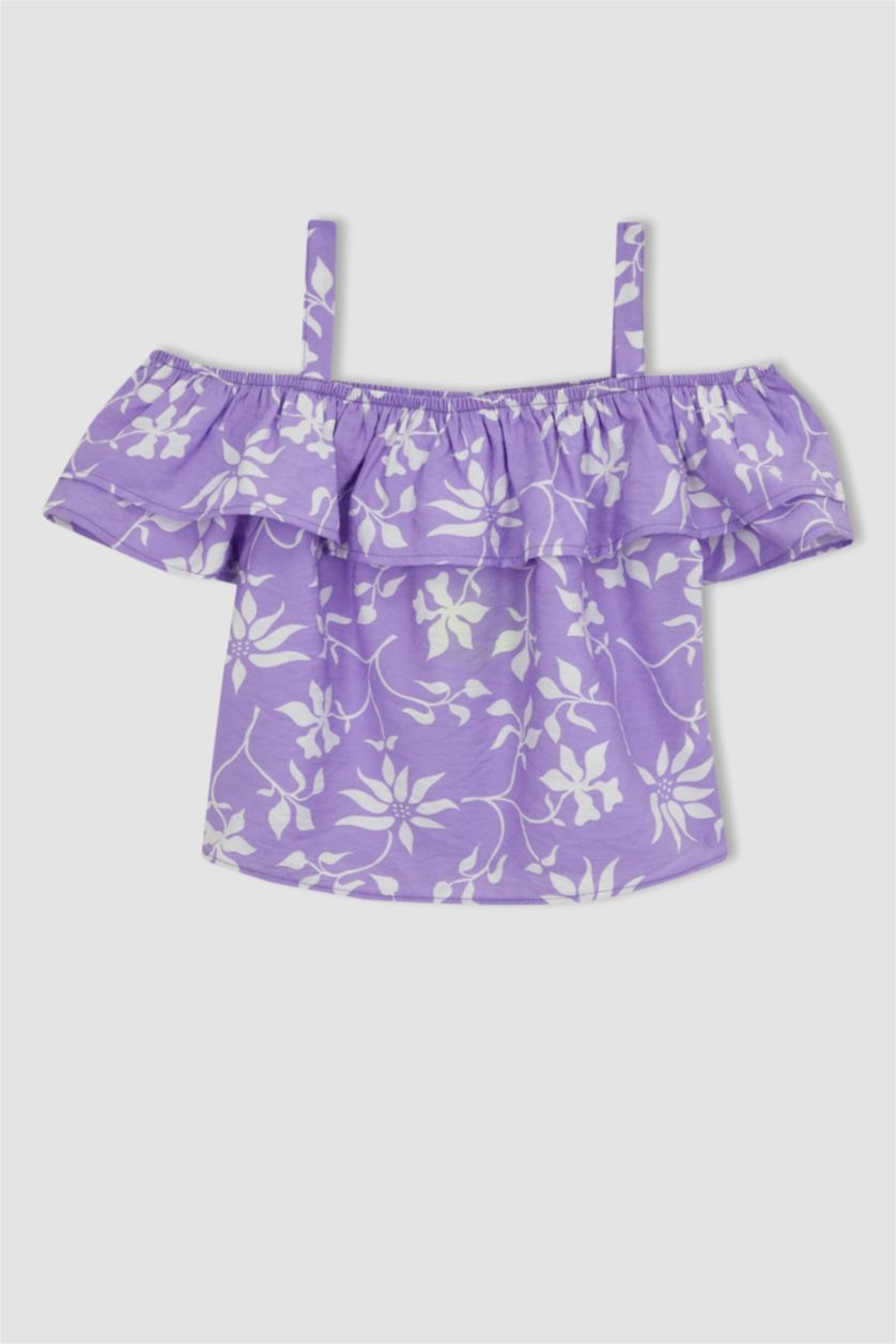 بنات أرجواني بلوزة بناتي منقوش بحمالات