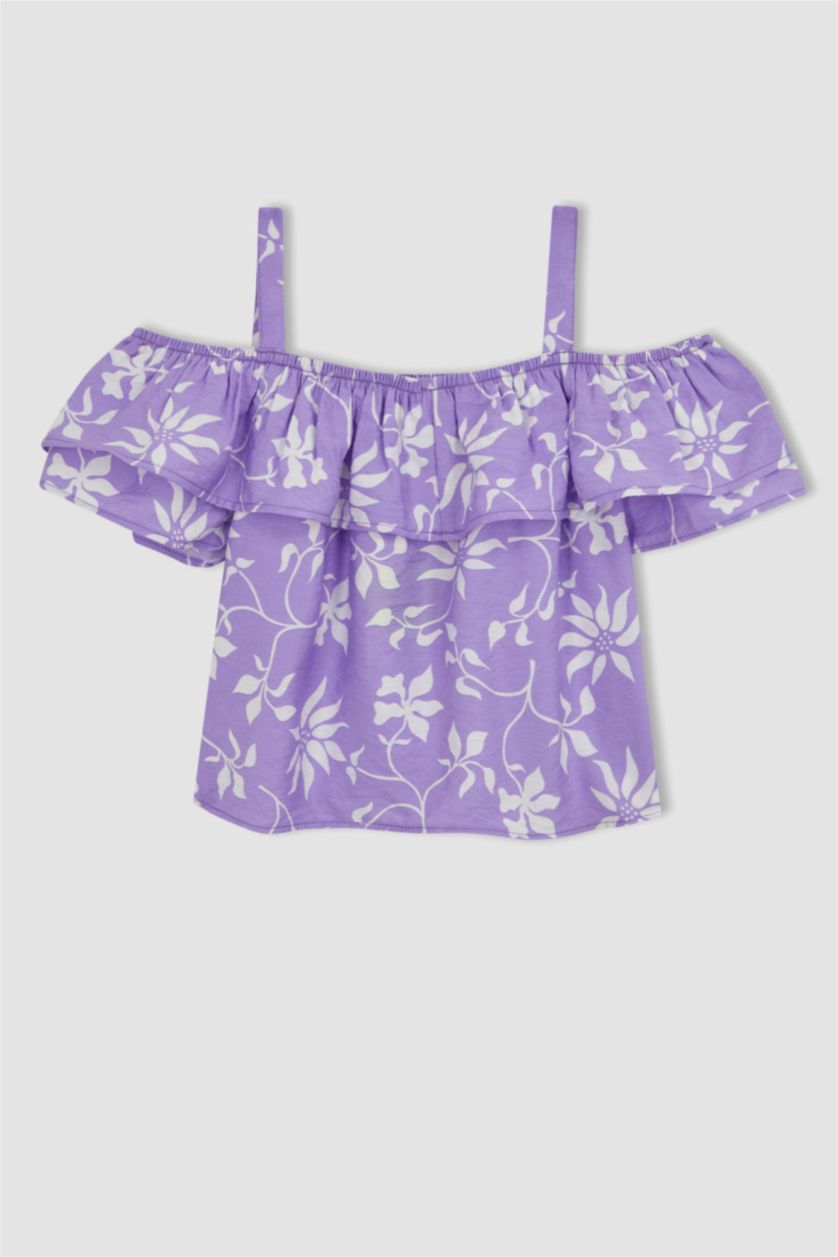 بنات أرجواني بلوزة بناتي منقوش بحمالات