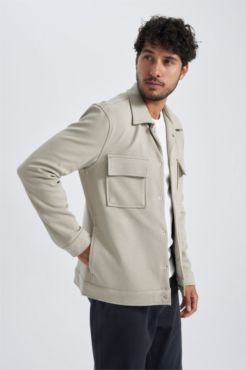 Мужчины Светлый хаки Куртка-рубашка стандартного кроя для мужчин