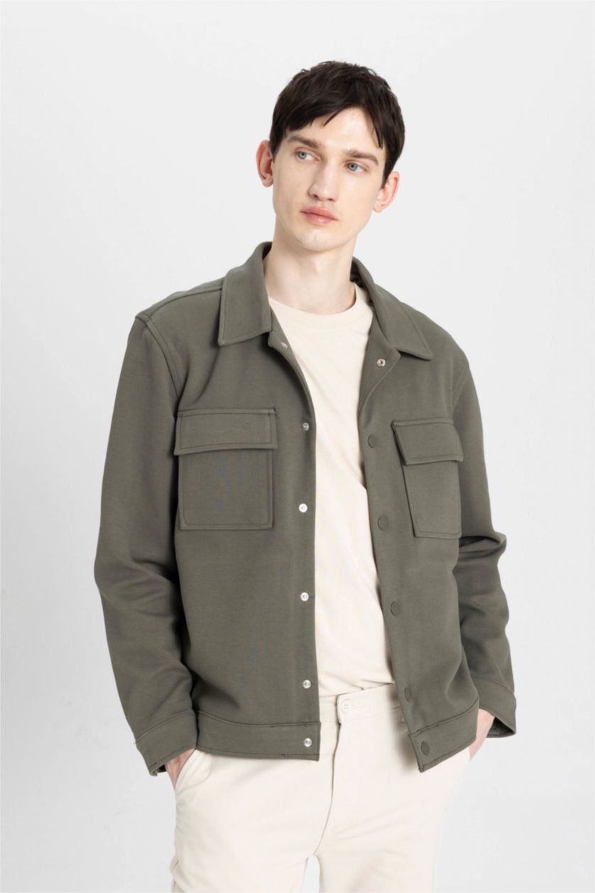 MAN Dark Khaki Regular Fit Polo Collar Overshirt