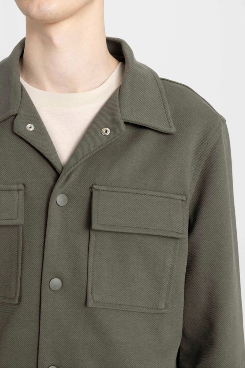 MAN Dark Khaki Regular Fit Polo Collar Overshirt