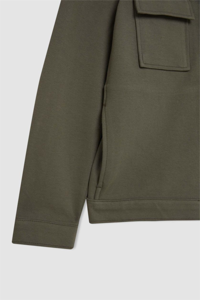 MAN Dark Khaki Regular Fit Polo Collar Overshirt