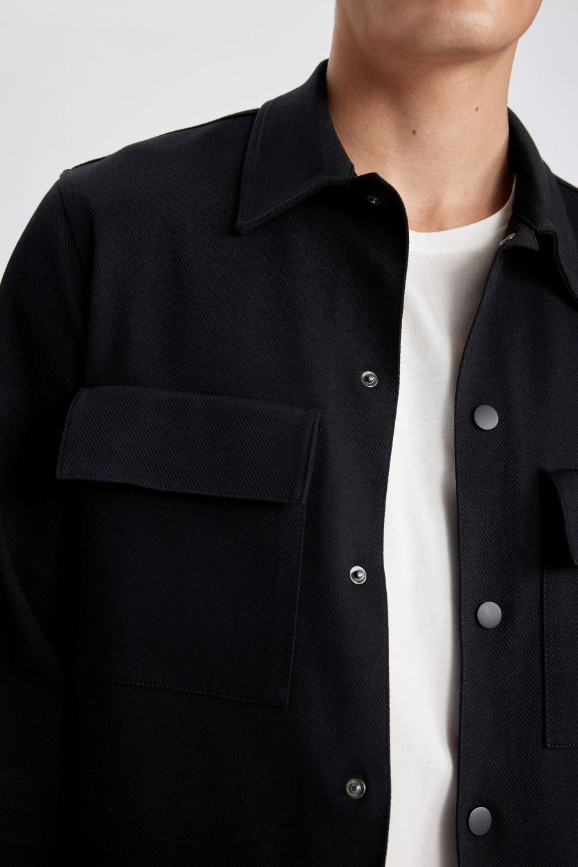 Мужчины Черный Куртка-рубашка стандартного кроя для мужчин