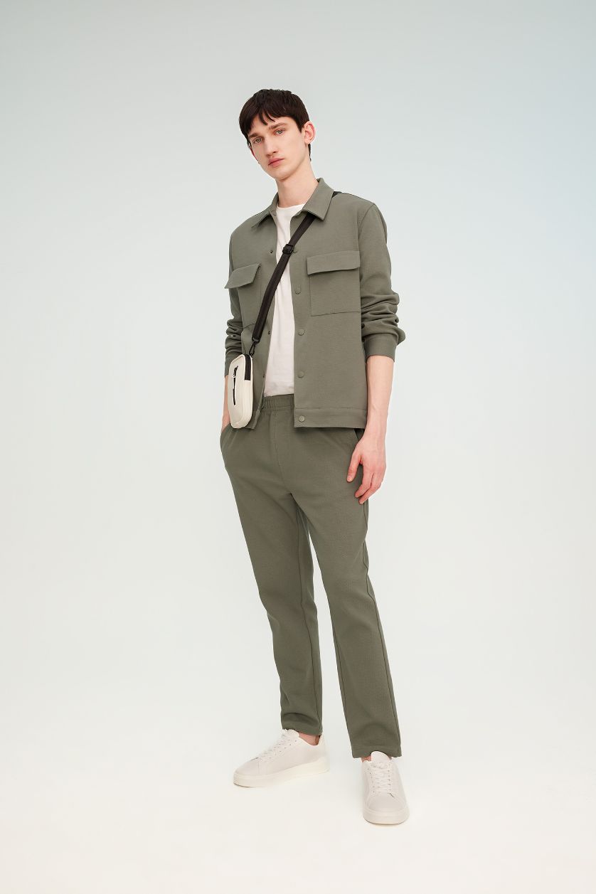 رجال كاكي جاكيت قميص قصة عادية بياخة بولو