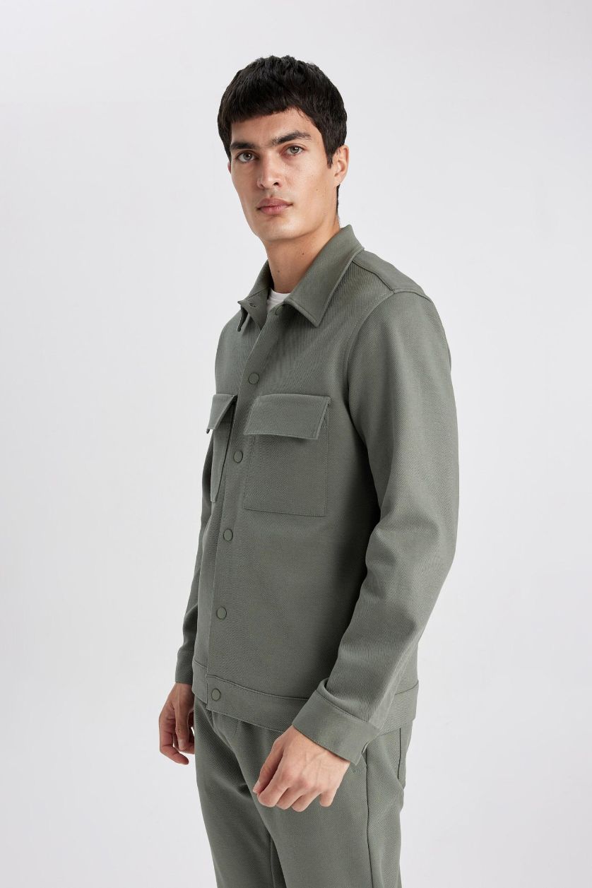 رجال كاكي جاكيت قميص قصة عادية بياخة بولو