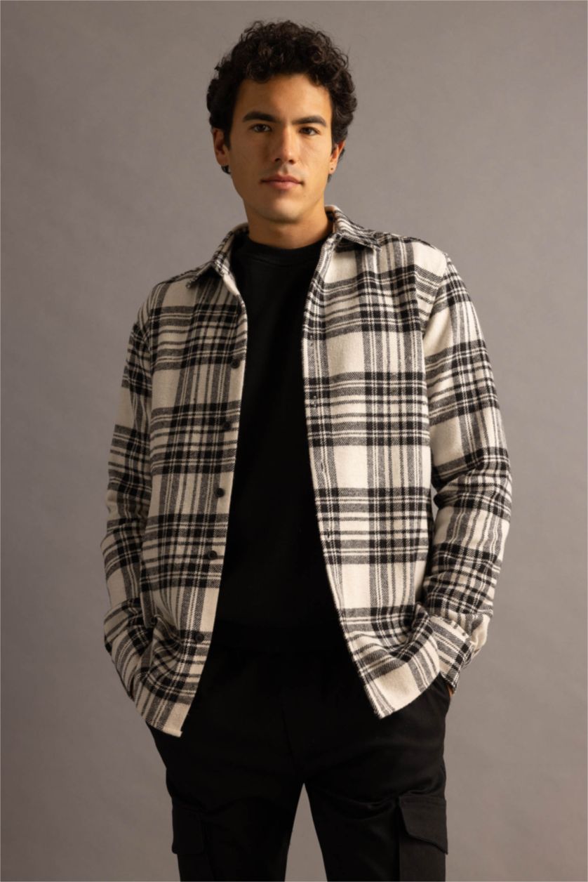 HOMME Noir Coupe Moderne Coton Chemises à manches longues