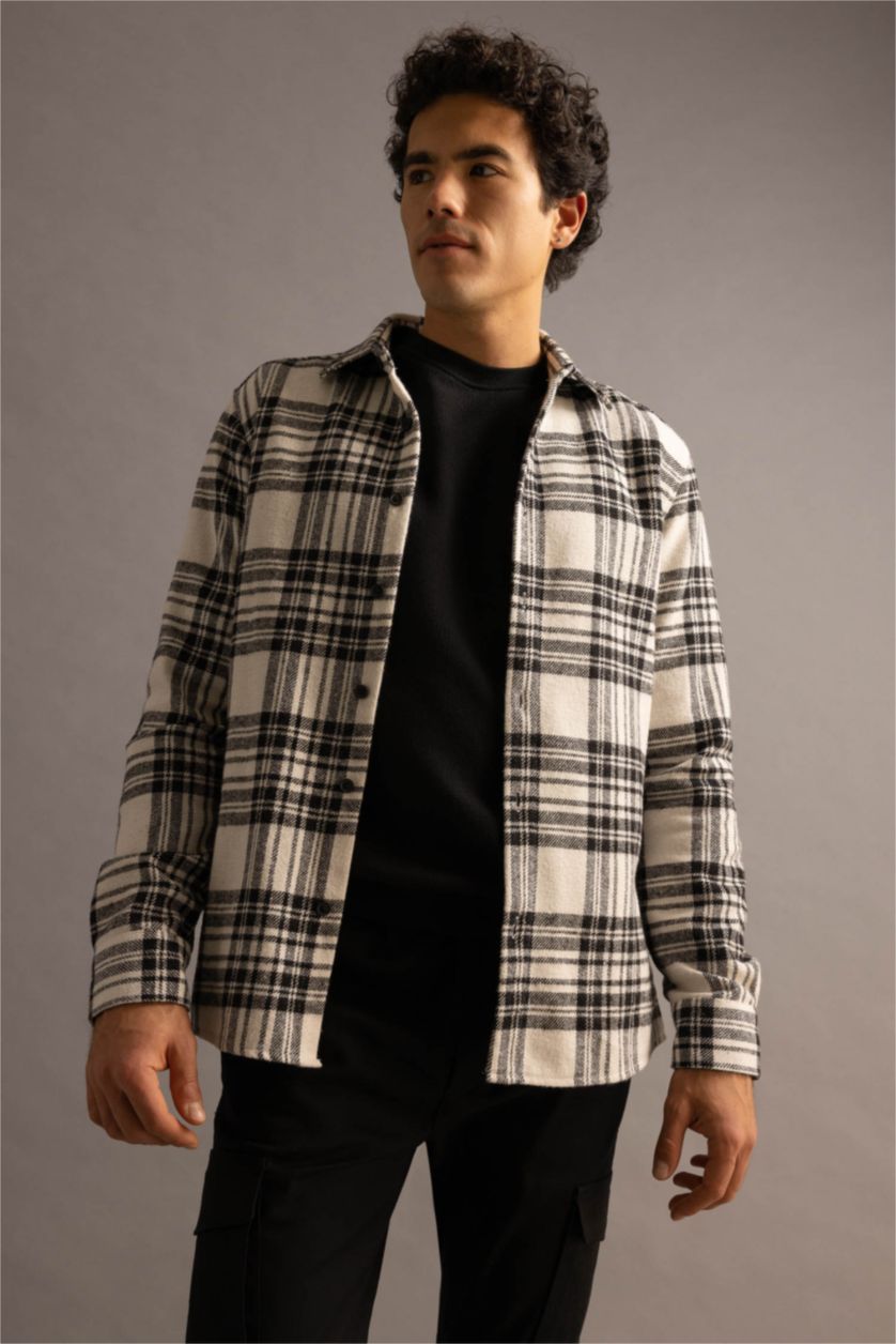 HOMME Noir Coupe Moderne Coton Chemises à manches longues