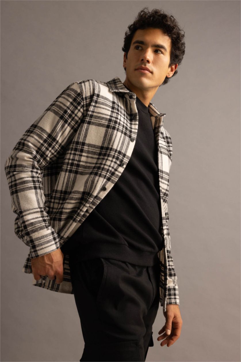 HOMME Noir Coupe Moderne Coton Chemises à manches longues