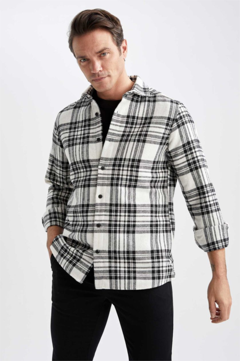 HOMME Noir Coupe Moderne Coton Chemises à manches longues