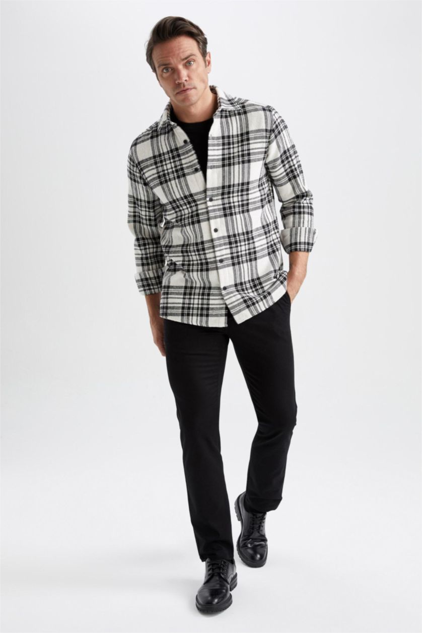 HOMME Noir Coupe Moderne Coton Chemises à manches longues