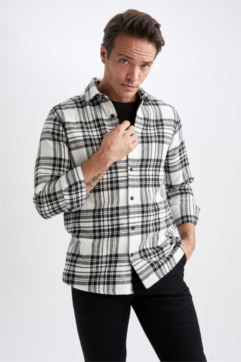 HOMME Noir Coupe Moderne Coton Chemises à manches longues