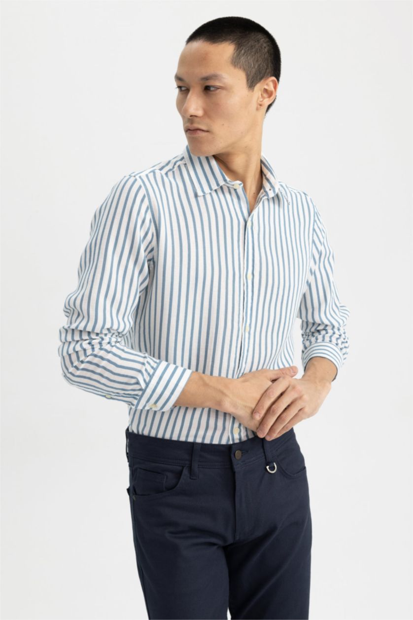 MAN Blue Modern Fit Cotton Long Sleeve Shirt