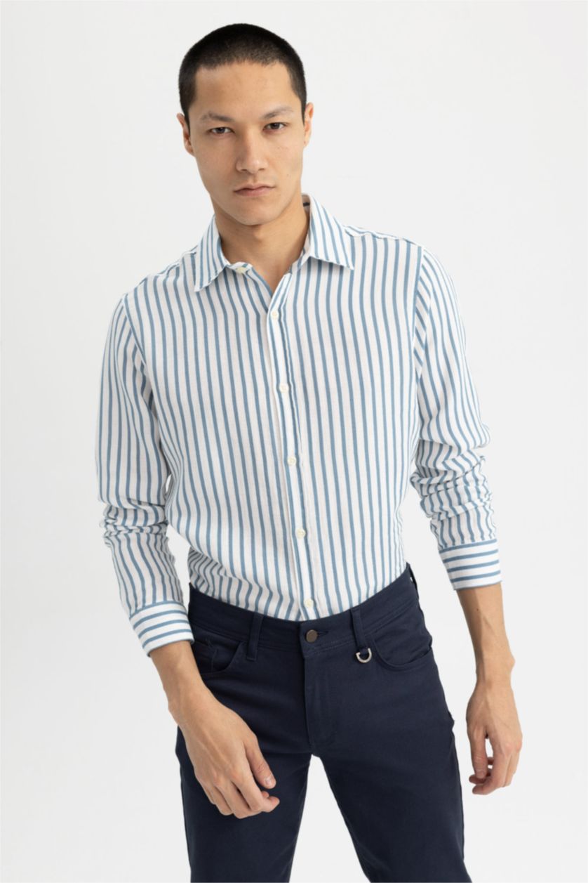 MAN Blue Modern Fit Cotton Long Sleeve Shirt