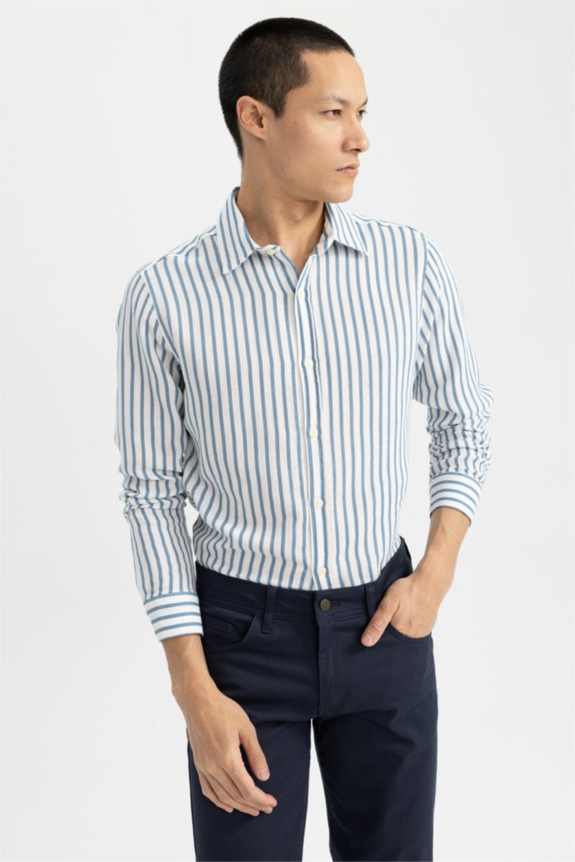 MAN Blue Modern Fit Cotton Long Sleeve Shirt