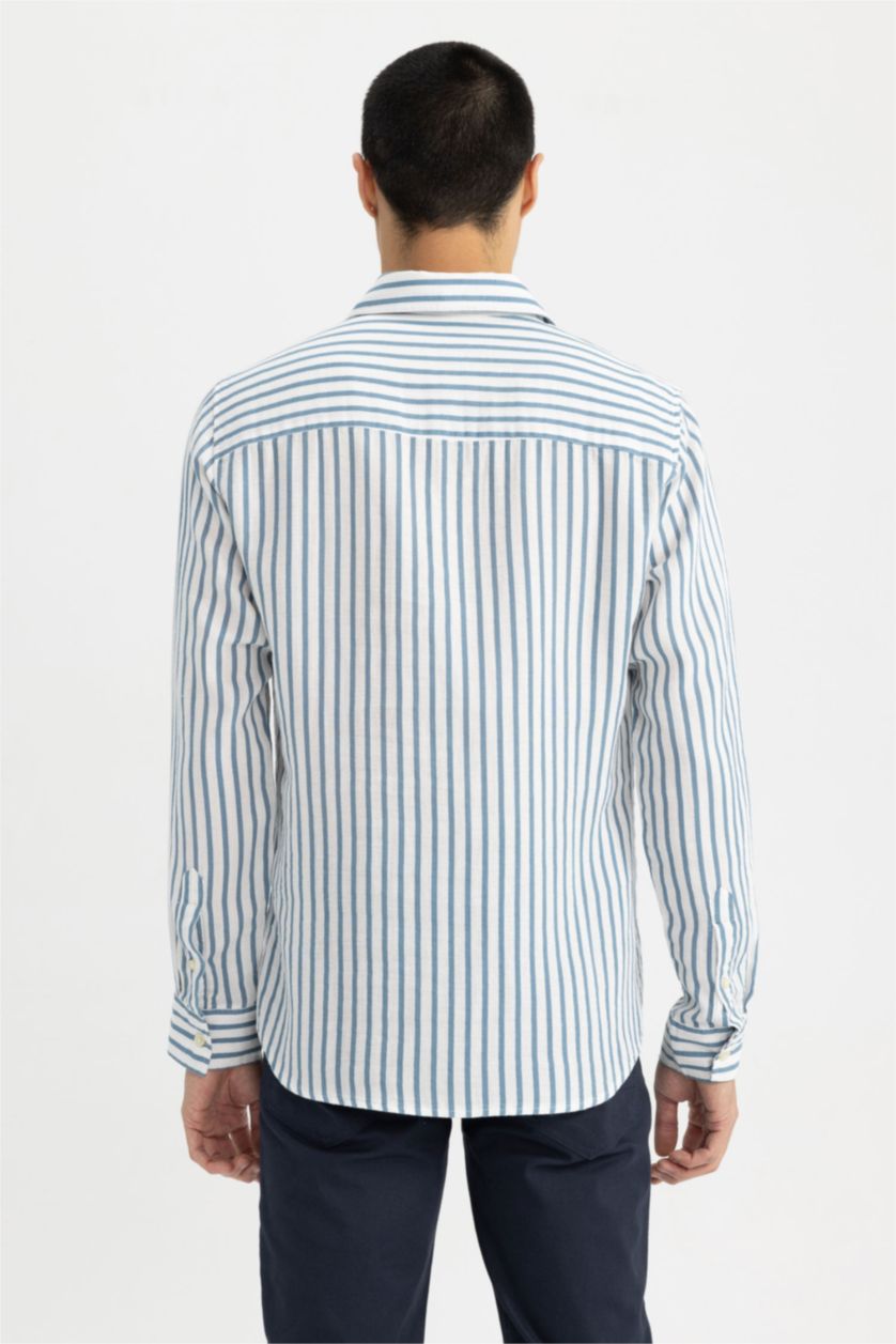 MAN Blue Modern Fit Cotton Long Sleeve Shirt