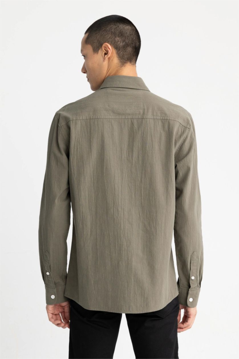 Ерлер хаки поло жаға мақта Ұзын жеңді көйлек