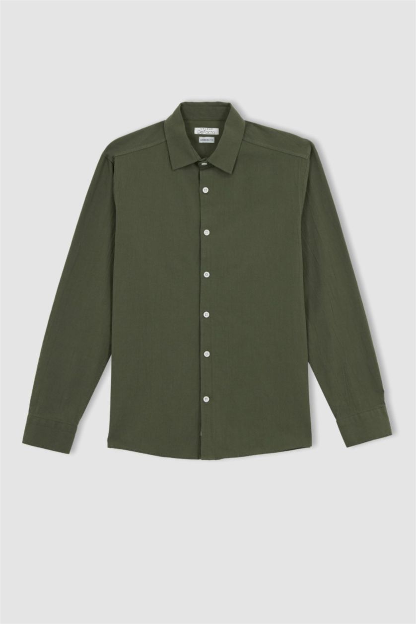 Ерлер хаки поло жаға мақта Ұзын жеңді көйлек