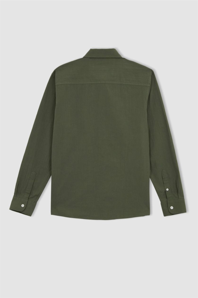 Ерлер хаки поло жаға мақта Ұзын жеңді көйлек