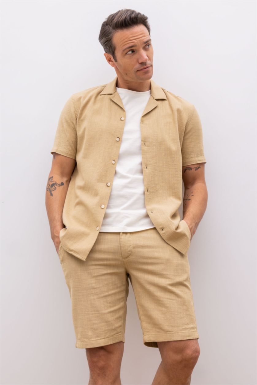 Мужчины Слоновая кость Рубашка приталенного кроя с коротким рукавом