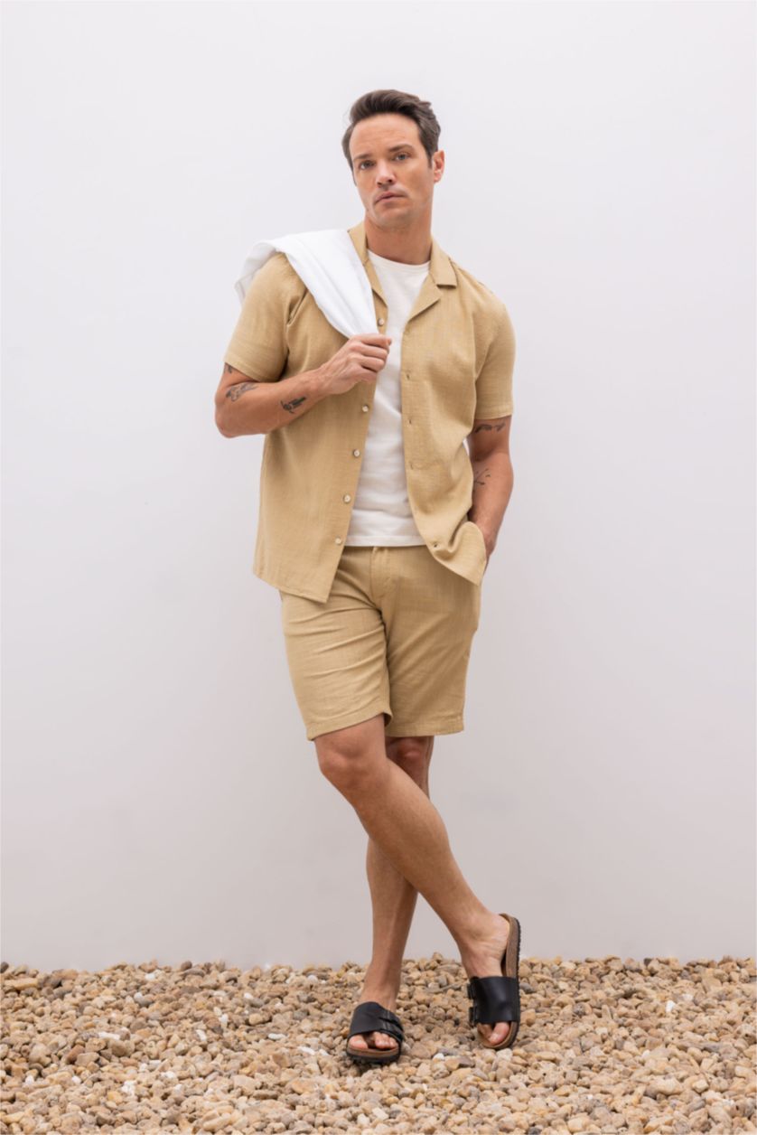 Мужчины Слоновая кость Рубашка приталенного кроя с коротким рукавом