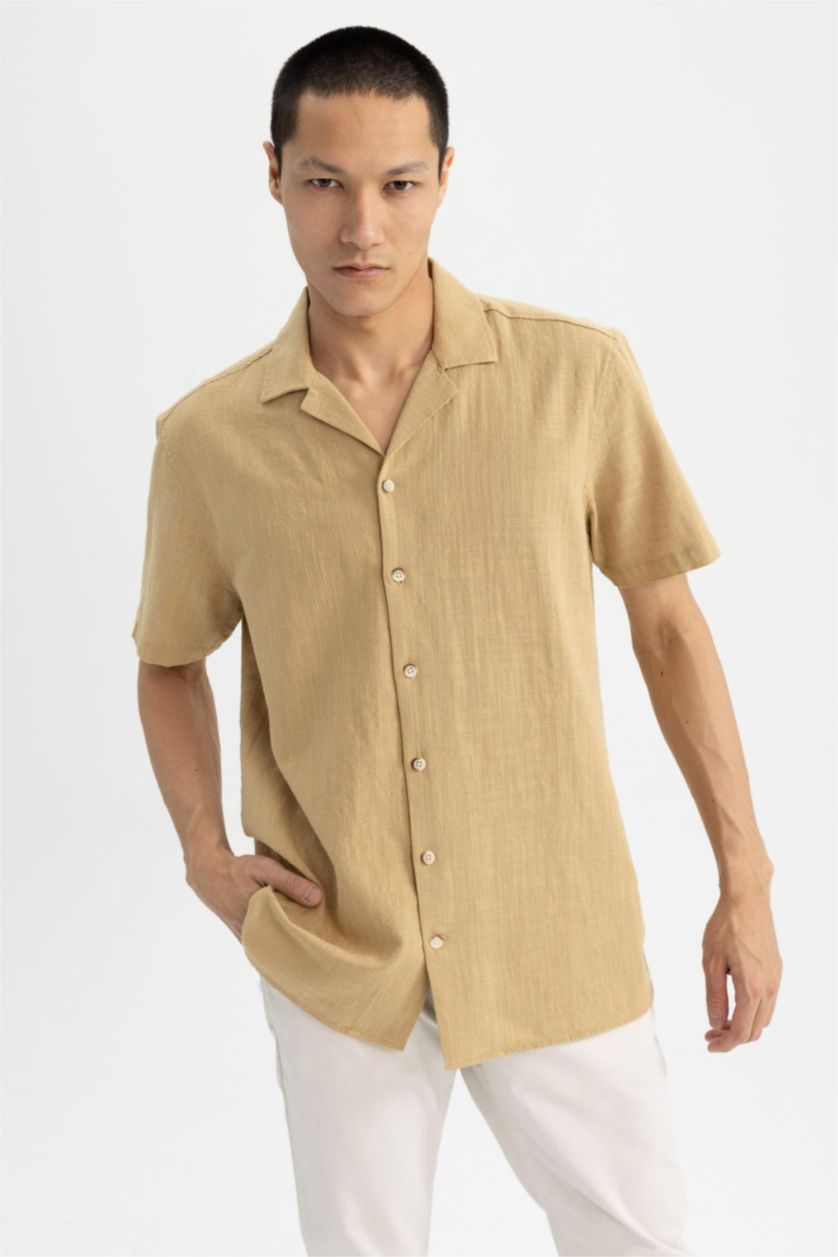 Мужчины Слоновая кость Рубашка приталенного кроя с коротким рукавом