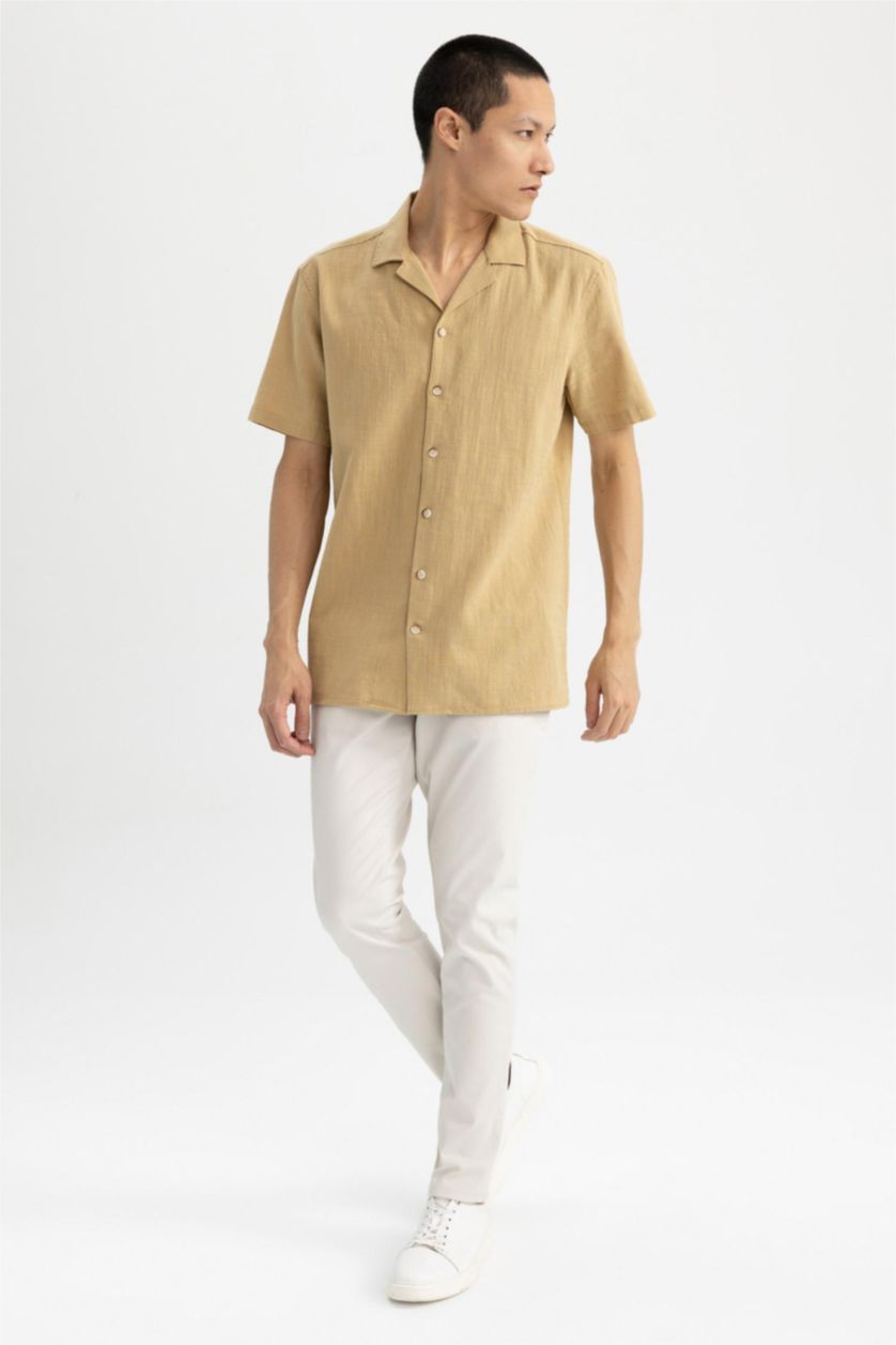 Мужчины Слоновая кость Рубашка приталенного кроя с коротким рукавом