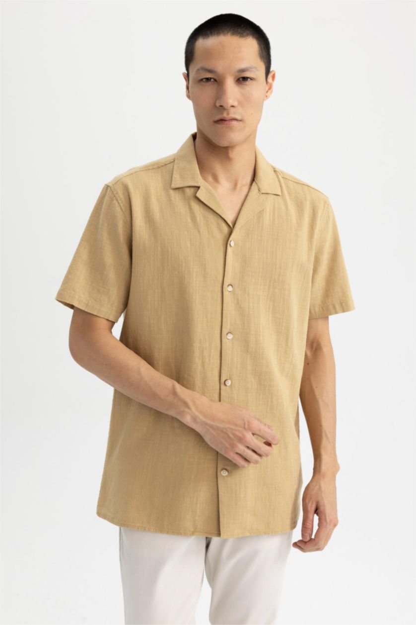 Мужчины Слоновая кость Рубашка приталенного кроя с коротким рукавом