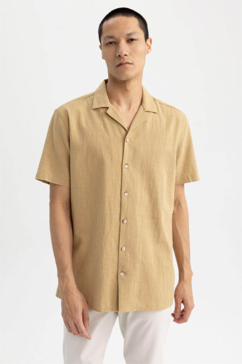 Мужчины Слоновая кость Рубашка приталенного кроя с коротким рукавом