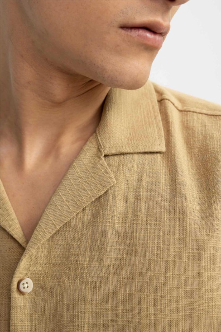 Мужчины Слоновая кость Рубашка приталенного кроя с коротким рукавом