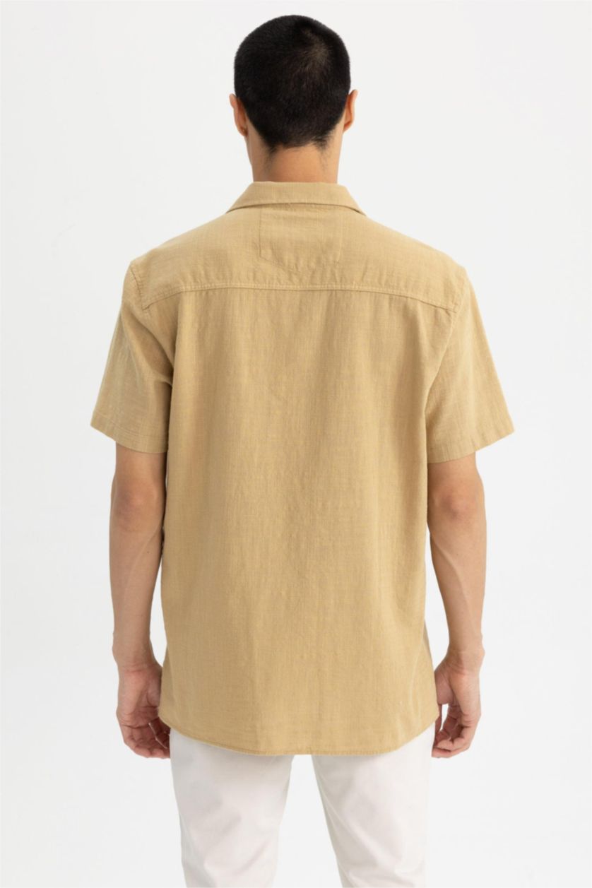 Мужчины Слоновая кость Рубашка приталенного кроя с коротким рукавом