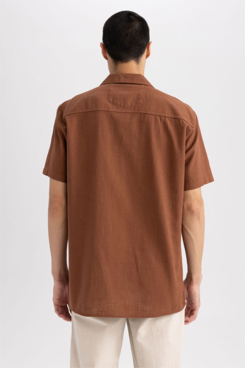 رجالي بني فاتح قميص مودرن فيت نص كم وياقة جاكيت