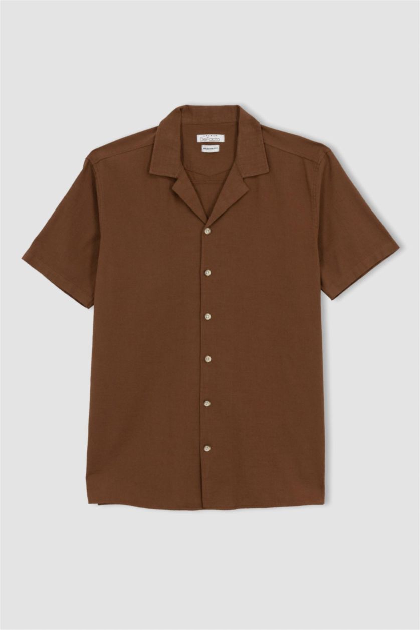 رجالي بني فاتح قميص مودرن فيت نص كم وياقة جاكيت