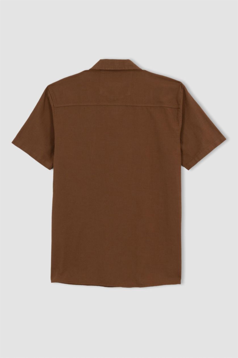 رجالي بني فاتح قميص مودرن فيت نص كم وياقة جاكيت