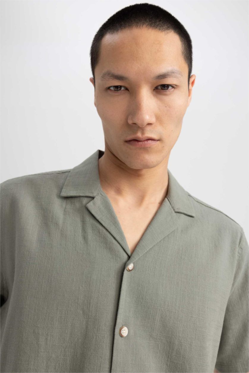 HOMME Kaki Clair Chemise en coton à manches courtes Coupe moderne