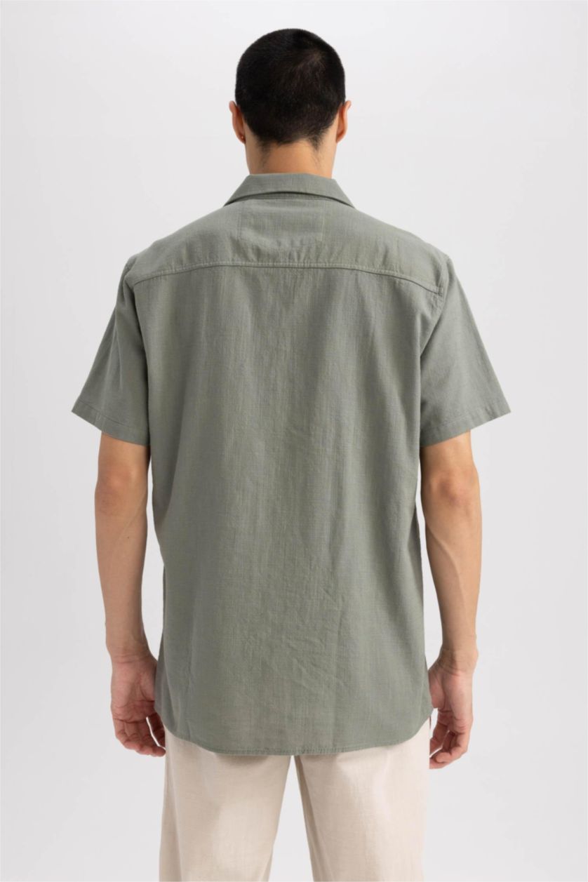 HOMME Kaki Clair Chemise en coton à manches courtes Coupe moderne