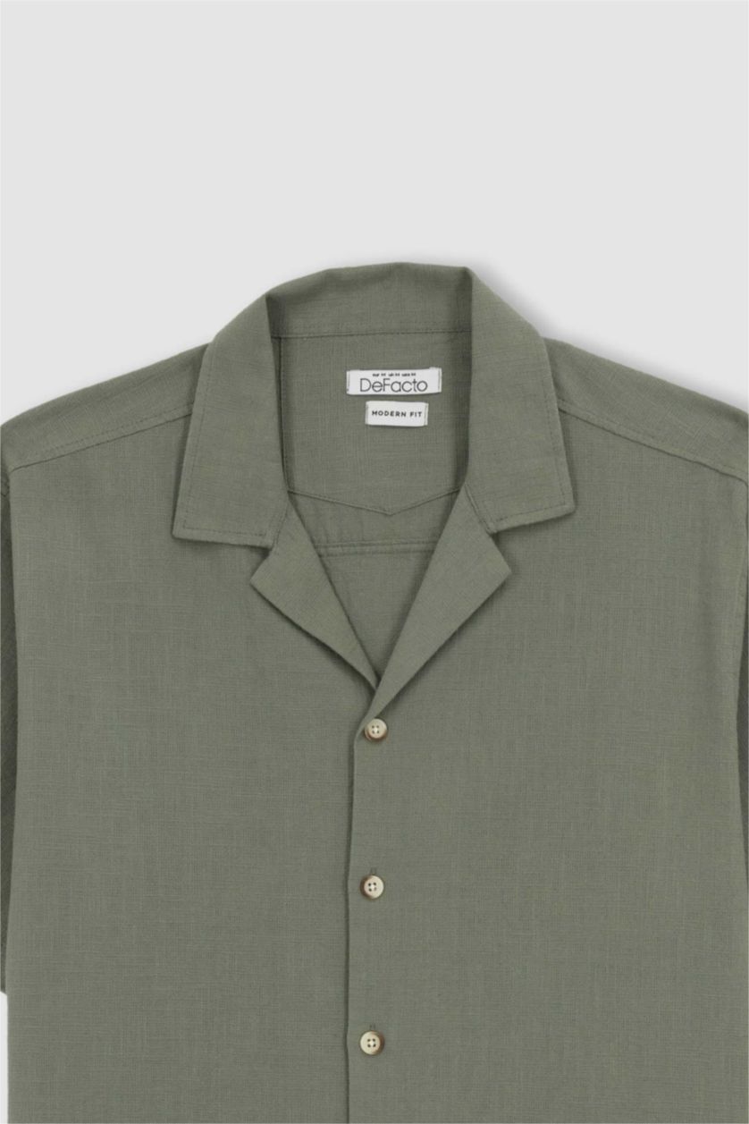 HOMME Kaki Clair Chemise en coton à manches courtes Coupe moderne