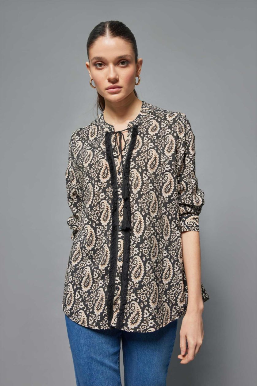 WOMAN Black Patterned Balloon Sleeve Shirt