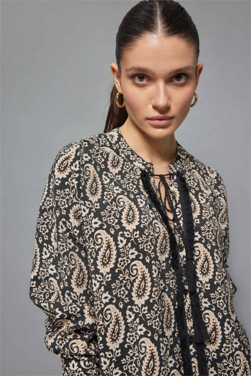 WOMAN Black Patterned Balloon Sleeve Shirt