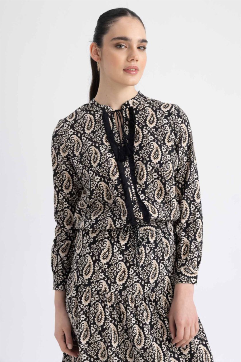 WOMAN Black Patterned Balloon Sleeve Shirt