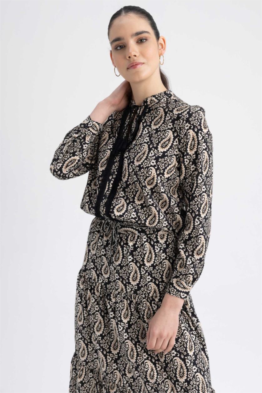 WOMAN Black Patterned Balloon Sleeve Shirt