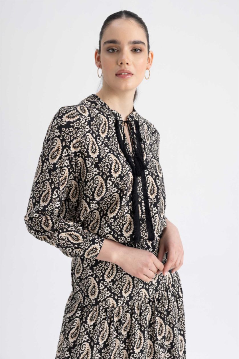 WOMAN Black Patterned Balloon Sleeve Shirt