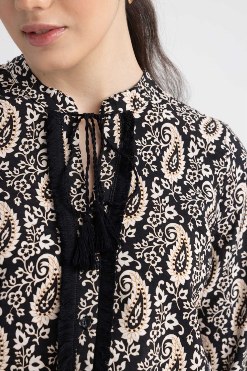 WOMAN Black Patterned Balloon Sleeve Shirt
