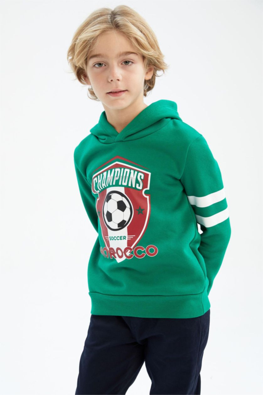 BOYS & TEENS Green Boys Regular Fit Hoodie Sweatshirt