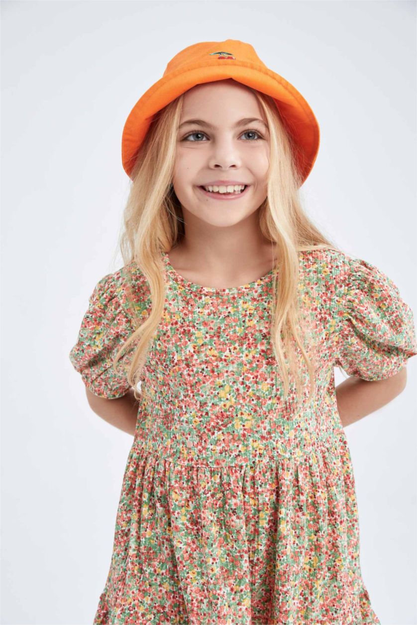 Kız Çocuk - Genç Kız Yeşil Kız Çocuk Çiçekli Kısa Kollu Elbise