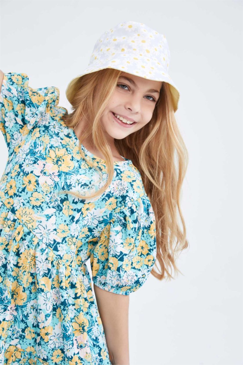 GIRLS & TEENS Turquoise Girl Floral Short Sleeve Dress