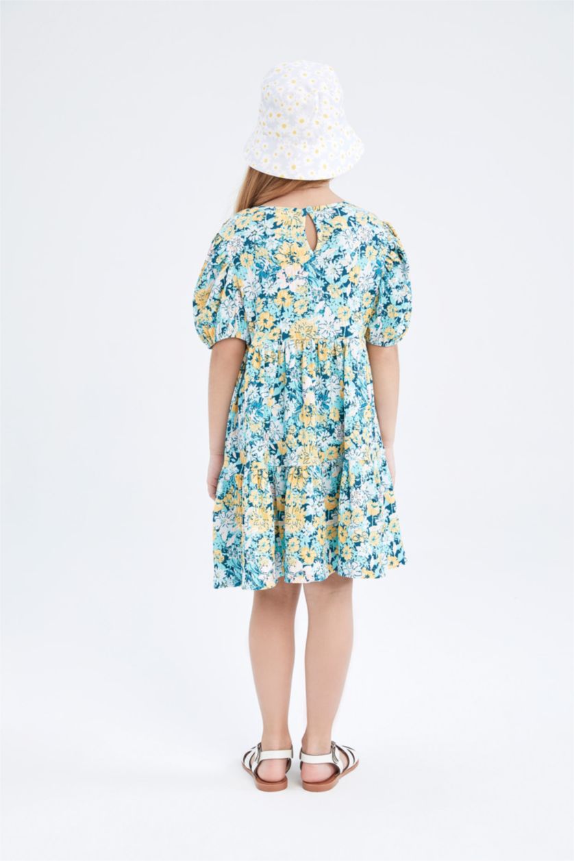 GIRLS & TEENS Turquoise Girl Floral Short Sleeve Dress