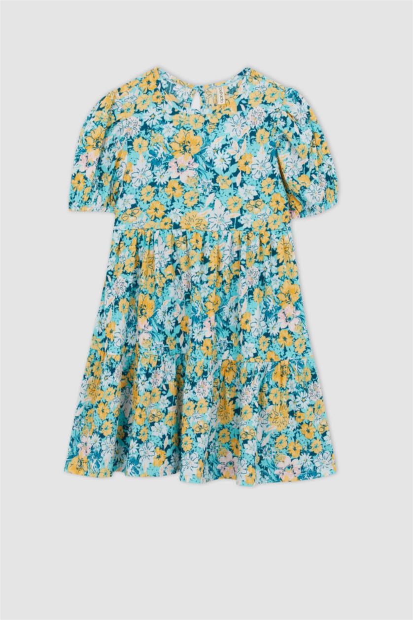 GIRLS & TEENS Turquoise Girl Floral Short Sleeve Dress