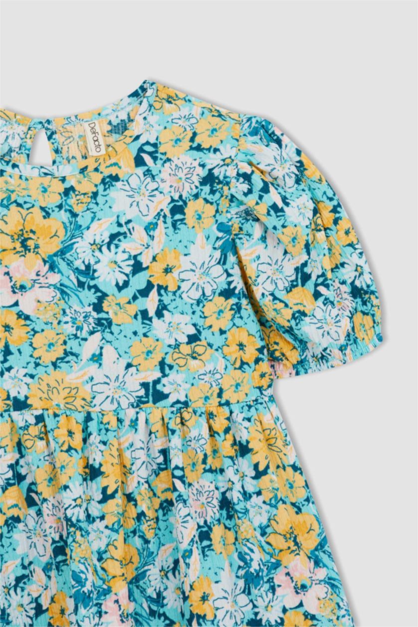 GIRLS & TEENS Turquoise Girl Floral Short Sleeve Dress