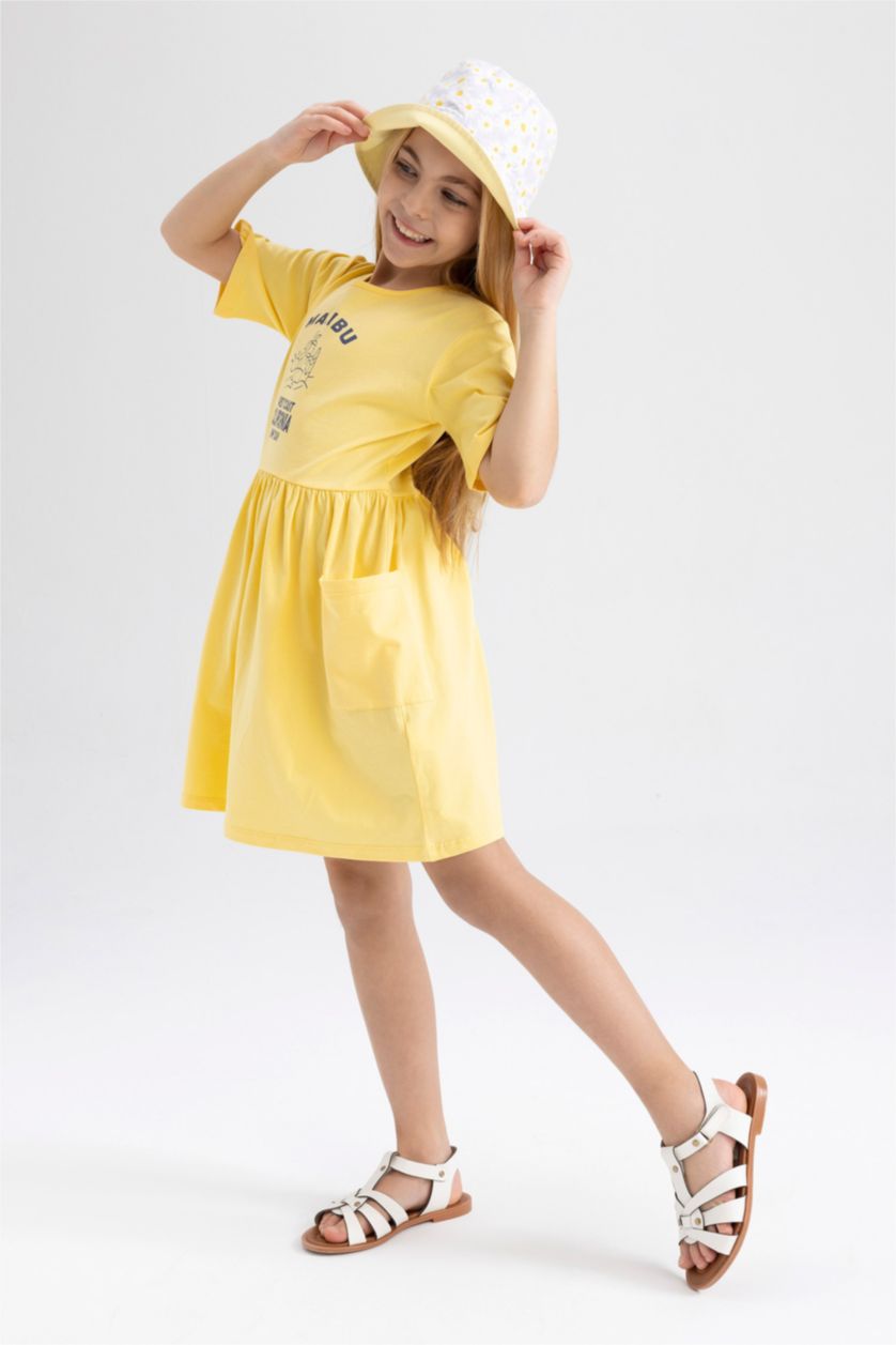 GIRLS & TEENS Yellow Girl Printed Short Sleeve Dress