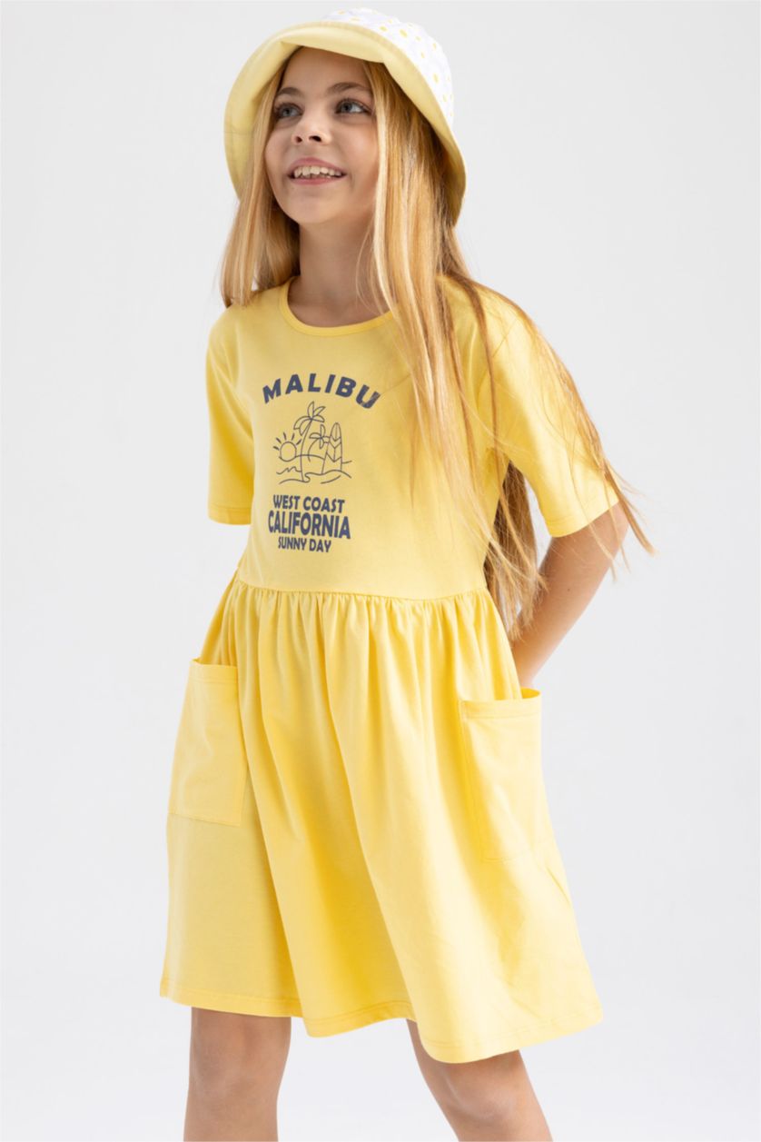 GIRLS & TEENS Yellow Girl Printed Short Sleeve Dress